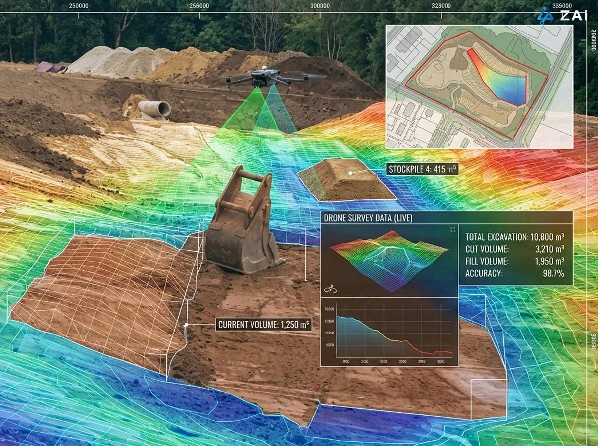 earthwork and stockpile management by drones